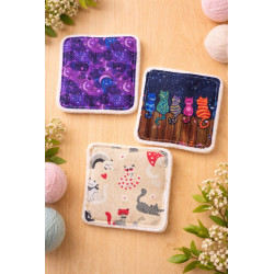 Lot de 3 lingettes lavables motif chat