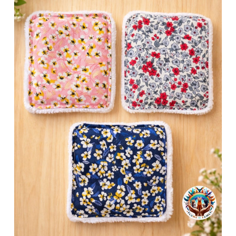 Lot de 3 lingettes lavables motif fleurs