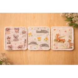 Lot de 3 lingettes lavables motif animaux